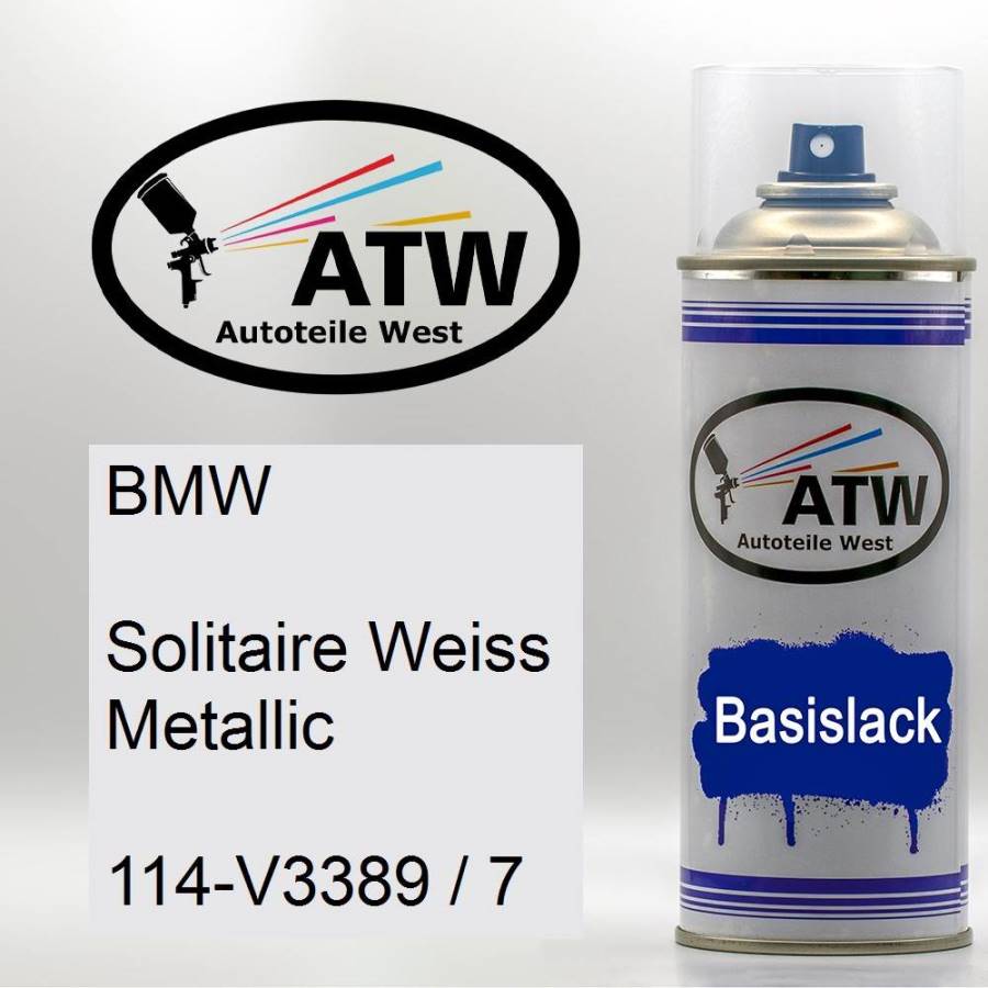 BMW, Solitaire Weiss Metallic, 114-V3389 / 7: 400ml Sprühdose, von ATW Autoteile West.